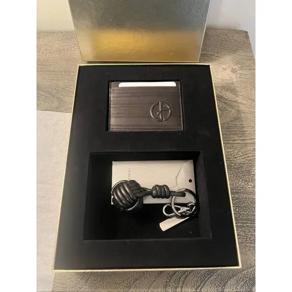 Giorgio Armani Leather Card Holder & Key Ring Gift Set – Made in Italy